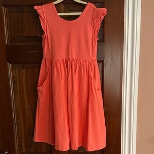 Hanna Andersson Coral Ruffle Sleeve Kids Dress